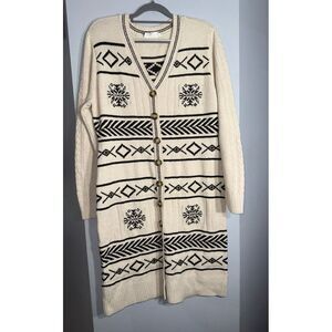 Lucky Brand ivory and black Aztec duster Cardigan size XL
